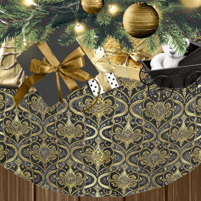 Schwarzes Gold Weihnachtsmuster#30 ID1009 Polyester Weihnachtsbaumdecke (Von Creator hochgeladen)