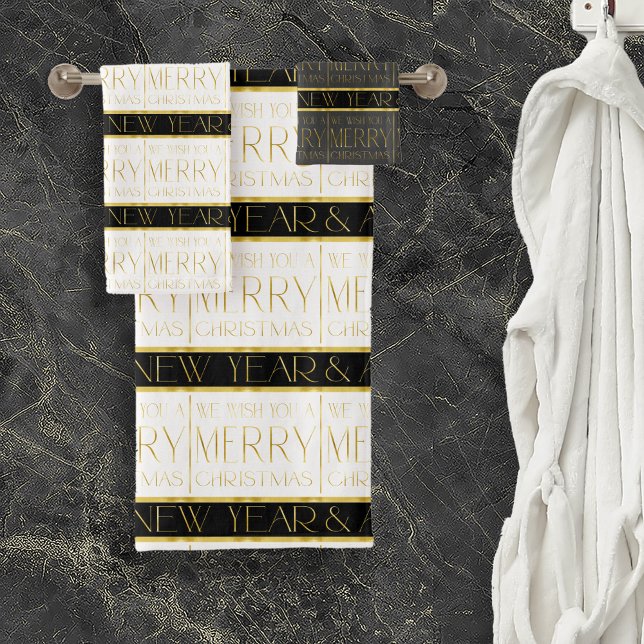 Schwarzes Gold Weihnachtsmuster#35 ID1009 Badhandtuch Set (Von Creator hochgeladen)