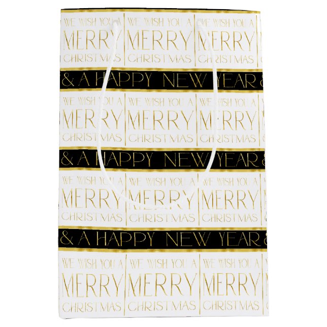 Schwarzes Gold Weihnachtsmuster#35 ID1009 Mittlere Geschenktüte (Vorderseite)