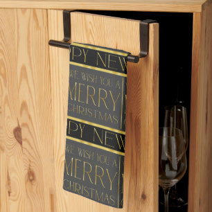 Schwarzes Gold Weihnachtsmuster#35b ID1009 Geschirrtuch