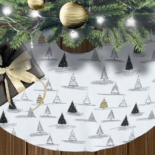 Schwarzes Gold Weihnachtsmuster#5 ID1009 Polyester Weihnachtsbaumdecke