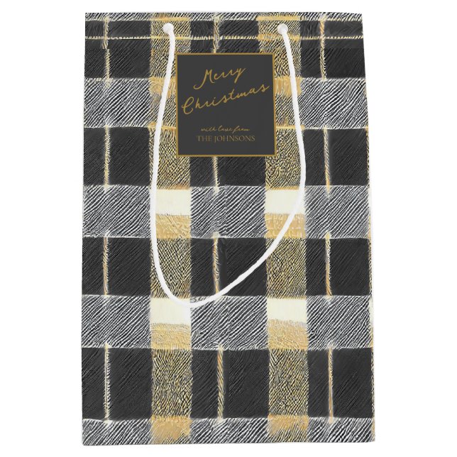Schwarzes Gold Weihnachtsmuster#7 ID1009 Mittlere Geschenktüte (Vorderseite)