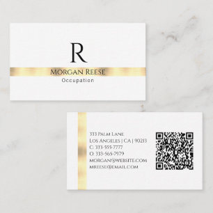 Schwarzes Gold Weiß Design, QR-Code, Name & Monogr Visitenkarte