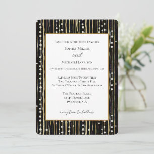 Schwarzes Gold Weiße Perlen Hochzeit Einladung