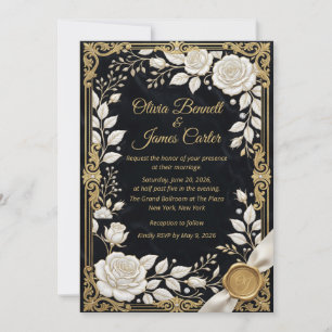 Schwarzes Gold Weiße Rose Luxus Elegant Formal Einladung