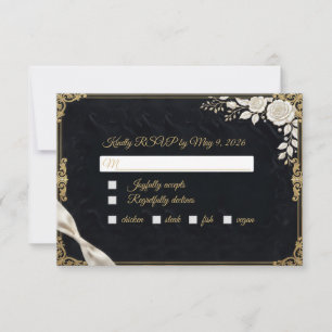 Schwarzes Gold Weiße Rose Luxus Elegant Formal RSVP Karte