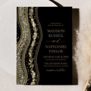 Schwarzes Gold Weißer Achat Elegante Hochzeit Einladung