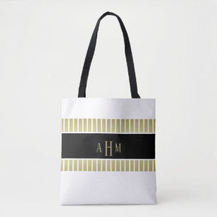 Schwarzes Gold Weißes Monogramm-Streifenmuster