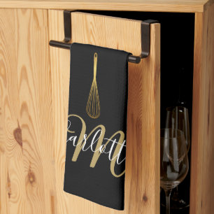Schwarzes Gold-Whisk-Schrift-Monogramm Geschirrtuch