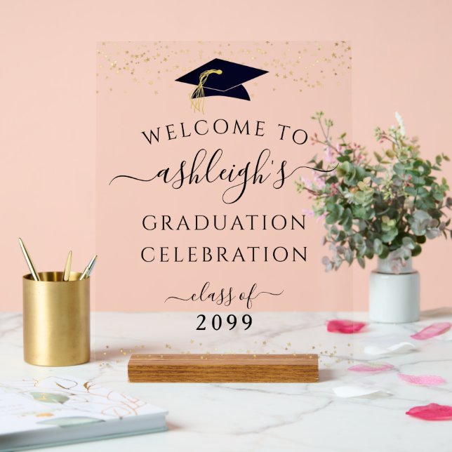 Schwarzes Gold-Willkommen bei der Graduierungspart Acrylschild (Hochzeit)