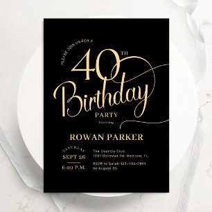 Schwarzes Gold zum 40. Geburtstag Elegantes Skript Einladung