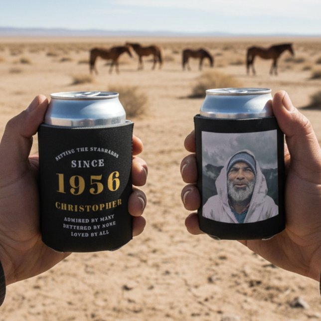 Schwarzes Gold zum 70. Geburtstag mit Foto Dosenkühler (1956 can cooler with desert background)