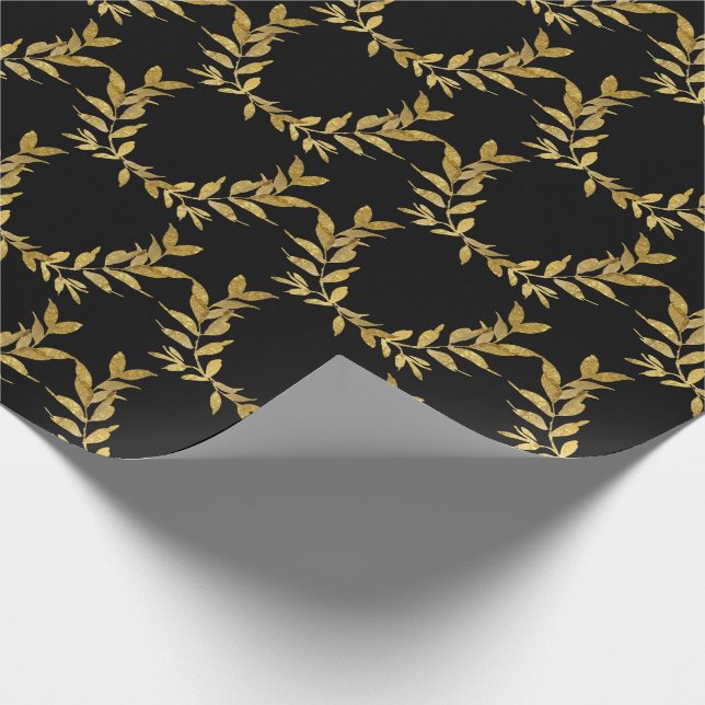 Schwarzes Goldblatt-Monogramm Elegantes Chic-Hochz Geschenkpapier (Ecke)
