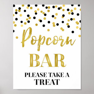 Schwarzes Goldconfetti-Popcorn-Bar-Zeichen Poster