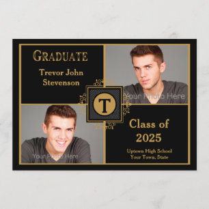 Schwarzes Goldelegantes Monogramm, zwei Ankündigung