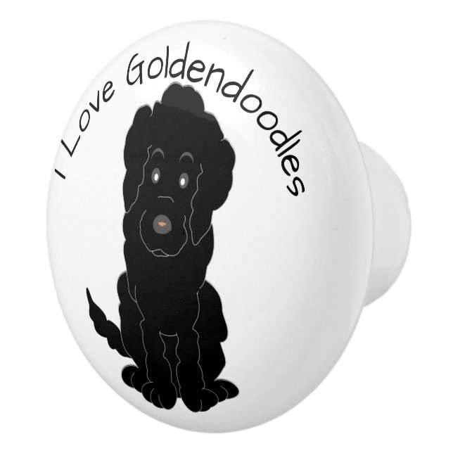 Schwarzes Goldendoodle-Hund-Design Keramikknauf (Rechts)
