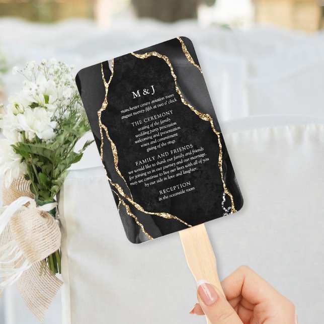 Schwarzes & Goldenes Achat-Hochzeitsprogramm Fächer (Von Creator hochgeladen)