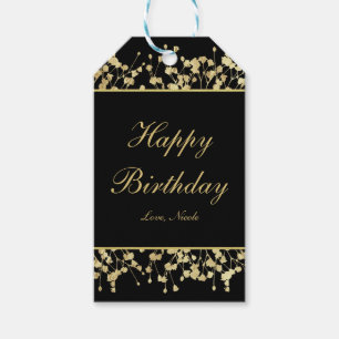 Schwarzes & goldenes Babyatem Florales Geschenk-Ta Geschenkanhänger