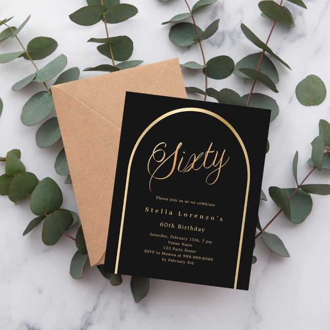 Schwarzes goldenes Bogenskript - Einladung zum 60. (Von Creator hochgeladen)