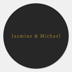 Schwarzes & Goldenes Cute Minimalist Eigenname Runder Aufkleber