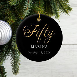 Schwarzes goldenes Drehbuch Name 50. Geburtstag Keramik Ornament