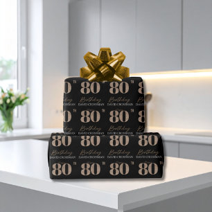 Schwarzes & goldenes elegantes Glitter 80. Geburts Geschenkpapier
