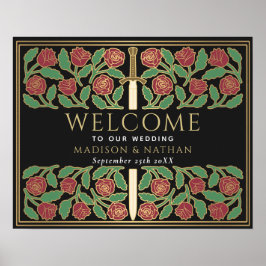 Schwarzes goldenes florales Schwert Königliche Hoc Poster