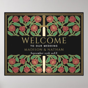 Schwarzes goldenes florales Schwert Königliche Hoc Poster