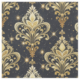 Schwarzes & Goldenes funkelndes königliches floral Stoff