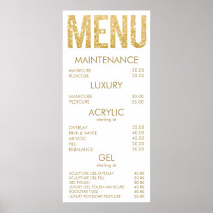 Schwarzes & goldenes Glitter-Salon-Menü-Wandposter Poster