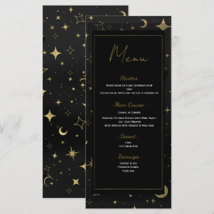 Schwarzes & Goldenes Himmelsmond Sterne Hochzeitsm Menükarte