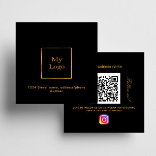 Schwarzes goldenes Logo QR Code Instagram folgen Quadratische Visitenkarte