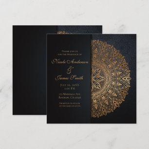Schwarzes & goldenes Mandala elegante Hochzeitshei Einladung