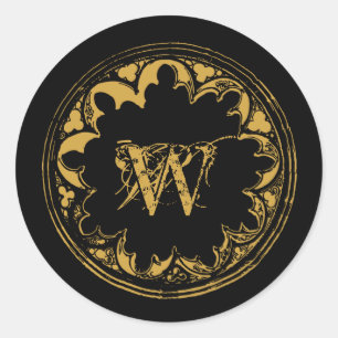 Schwarzes & goldenes rustikales vintage-motiv mit runder aufkleber
