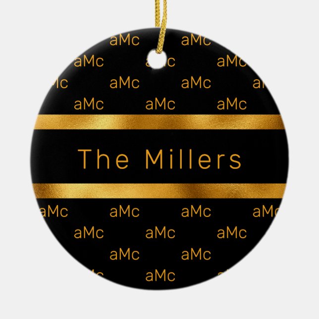 Schwarzes goldfarbenes Paar monogramm elegant Keramik Ornament (Vorne)