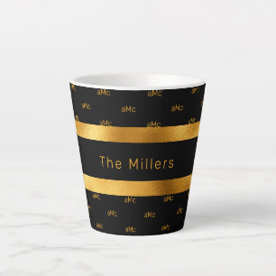 Schwarzes goldfarbenes Paar monogramm elegant Milchtasse