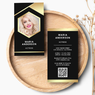 Schwarzes Goldfolien-Modell Schauspielerin QR-Code Visitenkarte