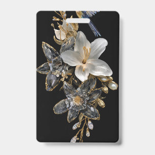 Schwarzes Goldkristall-Blumen-Namensschild Ausweis