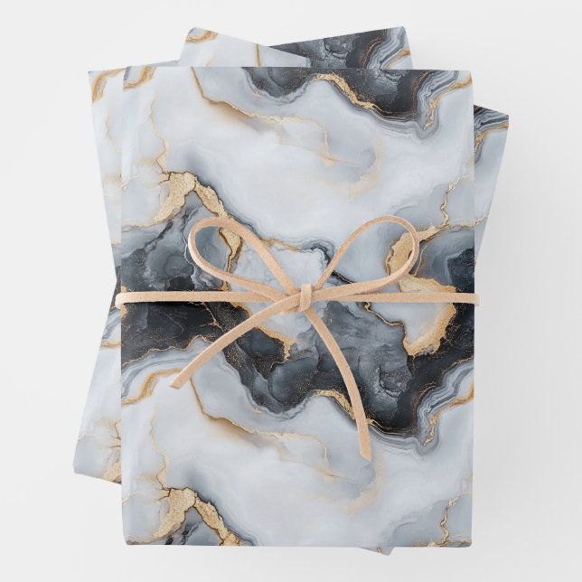 Schwarzes Goldmarmor-Wrap-Papier-Set aus 3 Blätter (Beispiel)