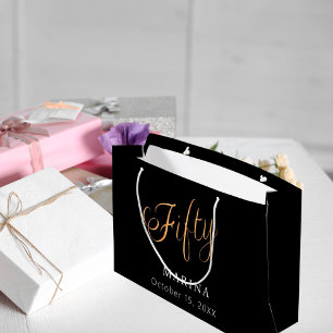 Schwarzes Goldnamensskript 50. Geburtstag Große Geschenktüte