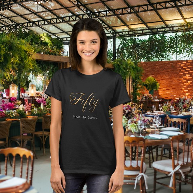 Schwarzes Goldnamensskript 50. Geburtstag T-Shirt (Von Creator hochgeladen)