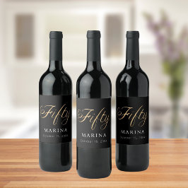 Schwarzes Goldnamensskript 50. Geburtstag Weinetikett