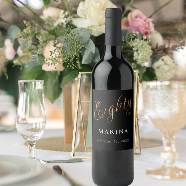 Schwarzes Goldnamensskript 80. Geburtstag Weinetikett (Von Creator hochgeladen)