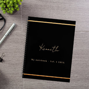 Schwarzes Goldnamensskript minimalistisch Notizbuch