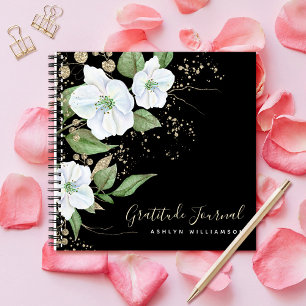 Schwarzes Goldschrift-Blumen-Watercolor-Chic-Dankb Notizbuch