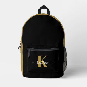 Schwarzes Goldschrift-Monogramm Bedruckter Rucksack