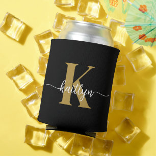 Schwarzes Goldschrift-Monogramm Dosenkühler