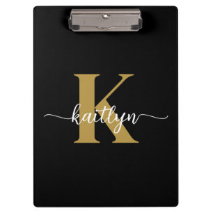 Schwarzes Goldschrift-Monogramm Klemmbrett