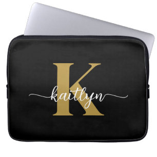Schwarzes Goldschrift-Monogramm Laptopschutzhülle