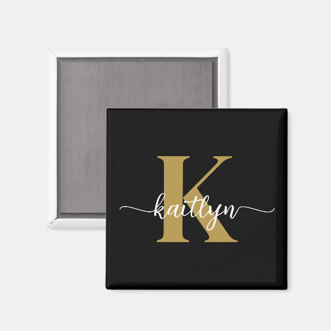 Schwarzes Goldschrift-Monogramm Magnet (Vorderseite/Rückseite)